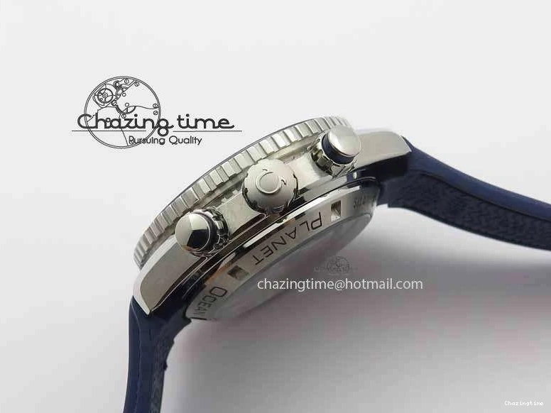 0203 Chic Planet Ocean Master Chrono 45mm SS OM 1:1 Best Edition Blue Dial On Blue Rubber Strap A 8172